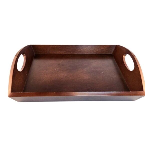 Wooden Serving Tray With Handles For Kitchen Or Home Décor Rectangular Dark Brow - Picture 6 of 8